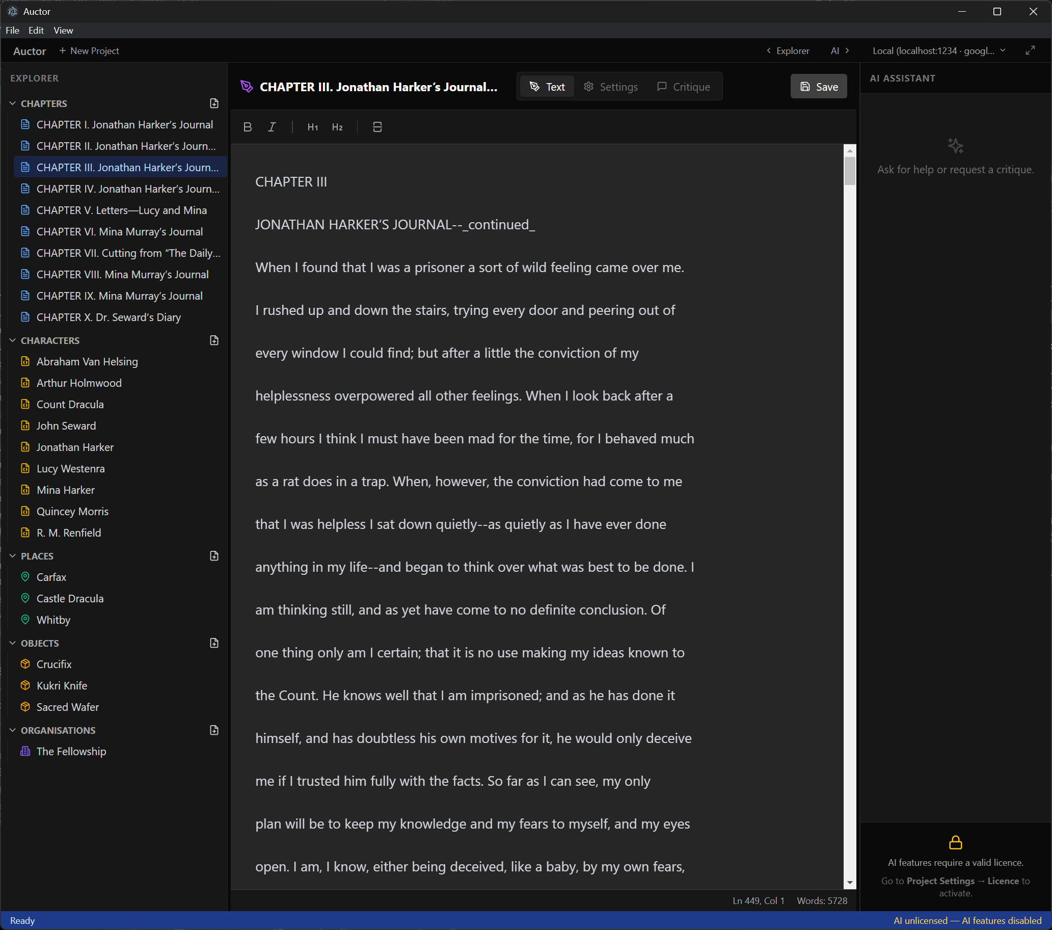 Auctor desktop chapter editor